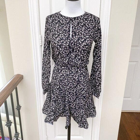 NWT Women's Floral Print Long Sleeve Ruffle Hem High Waist Short Dress - Picture 2 of 7